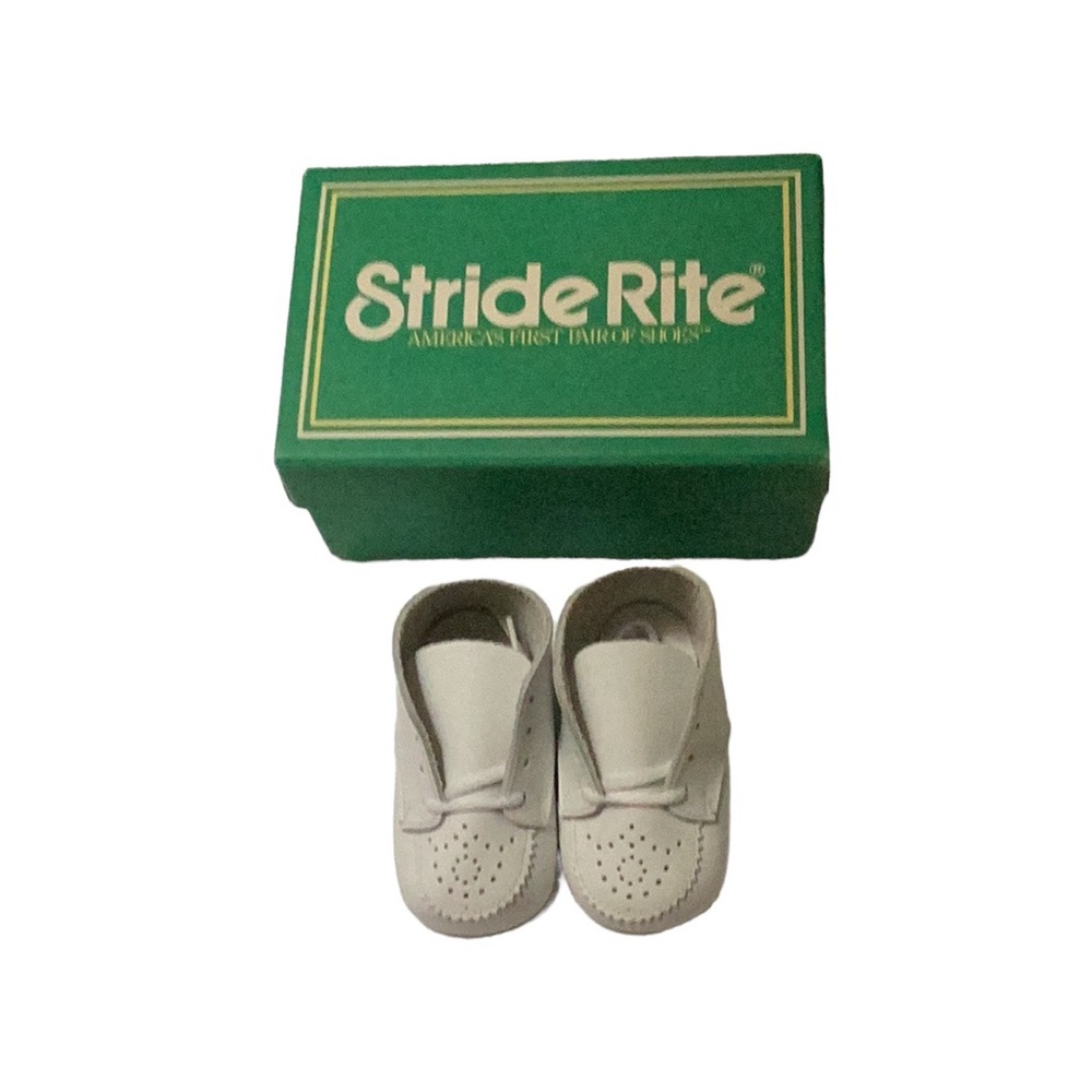 Rare‎ Vintage NIB Stride Rite White Leather Baby Crib Shoe Size 1 With Box NWT